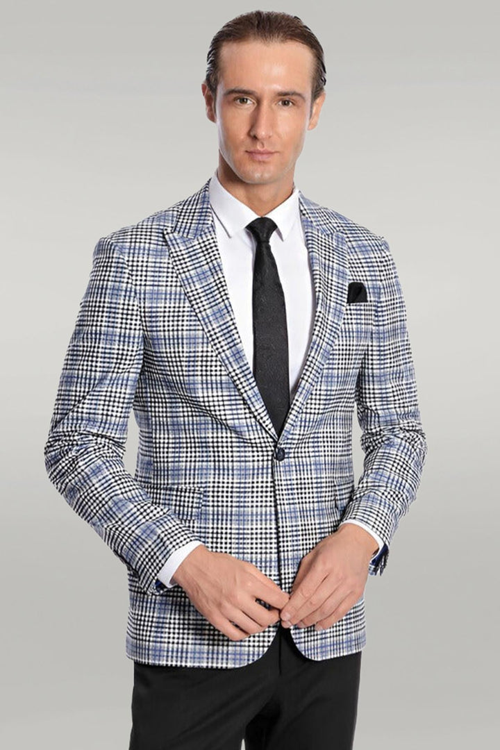 WSS Plaid Slim-Fit Blue Black Men Blazer  - Melchor Ocampo