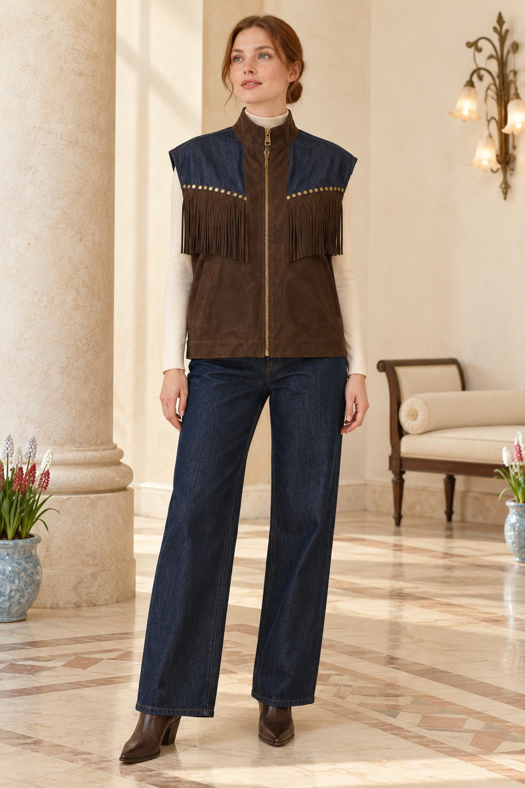 XLJ Leather Vest with Tassel Trim 6353 - Ágioi Anárgyroi
