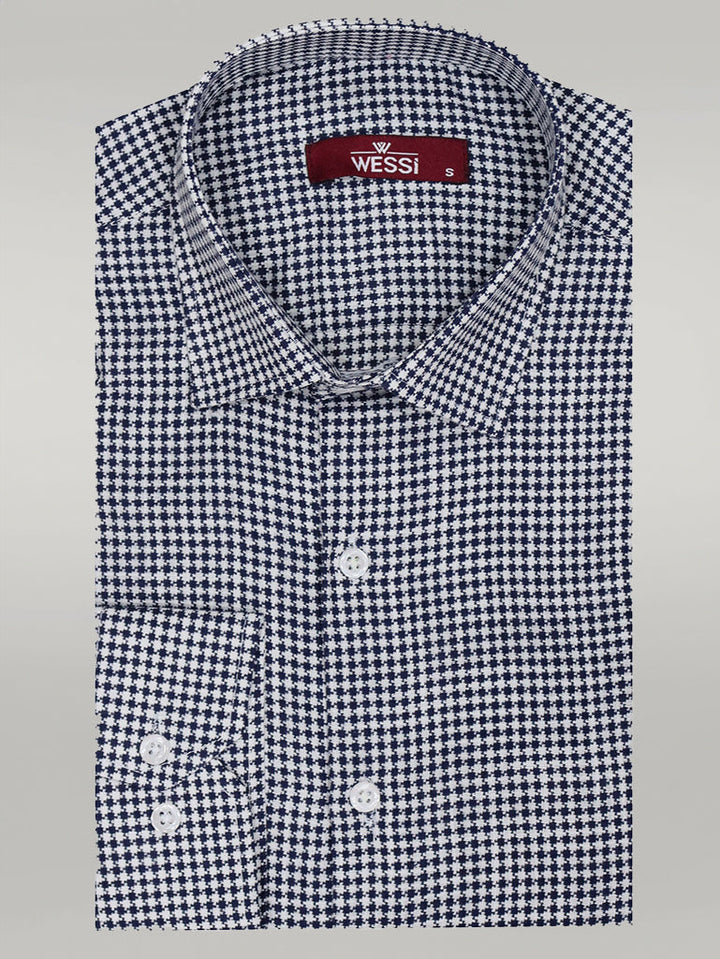 WSS Houndstooth Pattern Navy Blue Men Shirt  - Singen