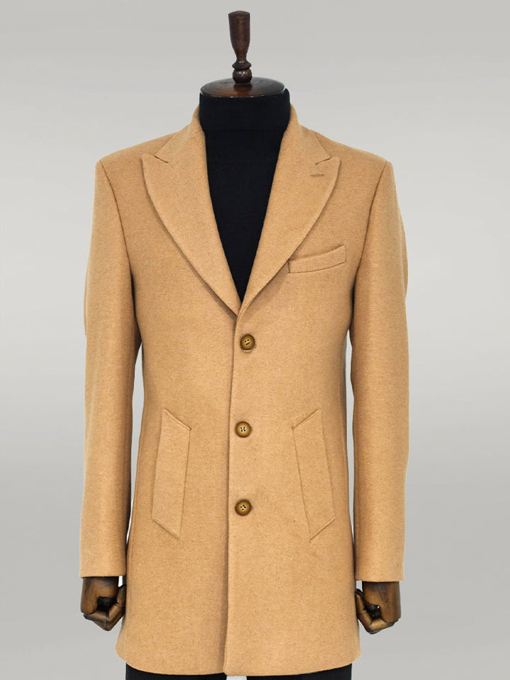 WSS Wide Lapel Wool Cream Men Coat  - Singen