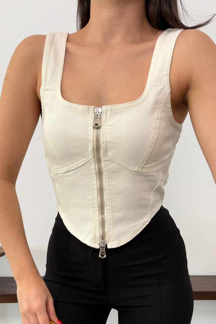 XLJ Denim Bustier with Front Zipper - Cortazar