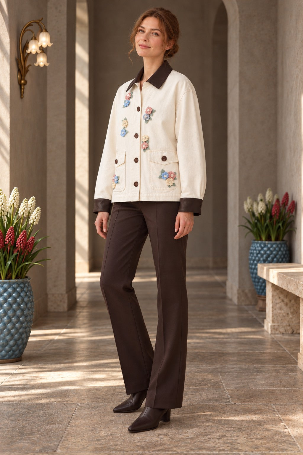 XLJ Floral Embellished Leather Jacket 6305 - North Lauderdale
