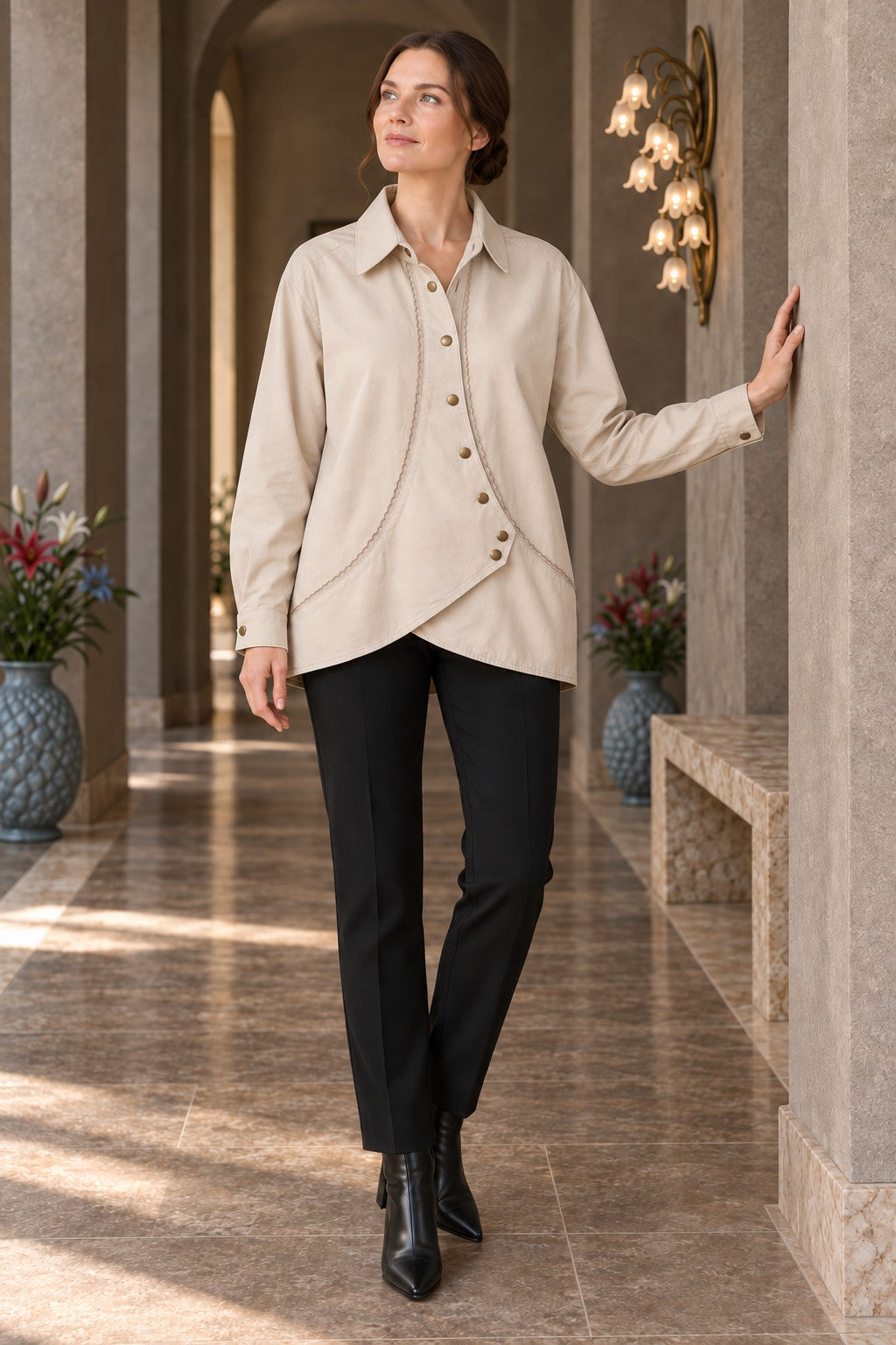 XLJ Lace Detail Buttoned Shirt 6342 - Wijchen