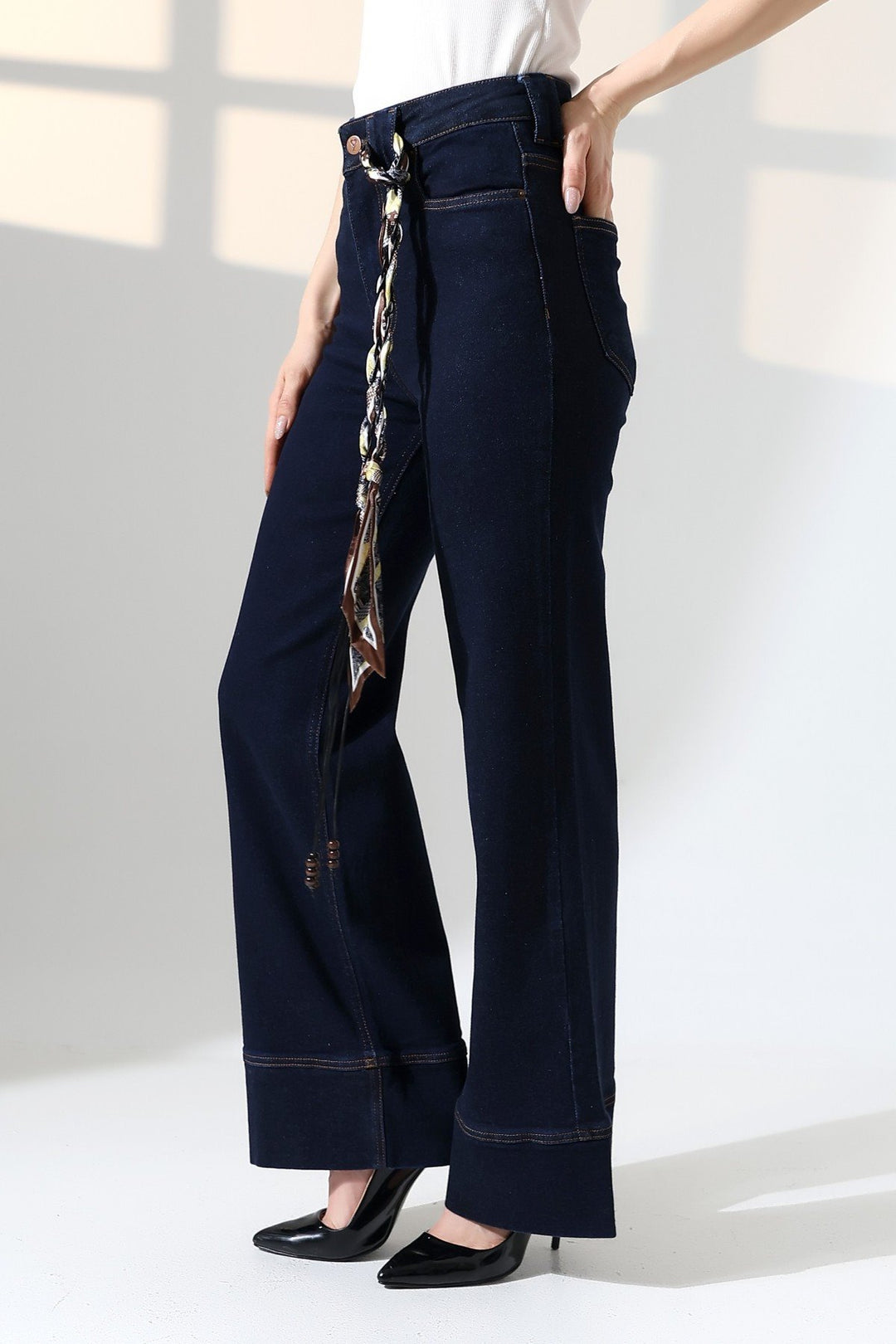 XLJ Palazzo Jeans with Hem Detail - Gouda