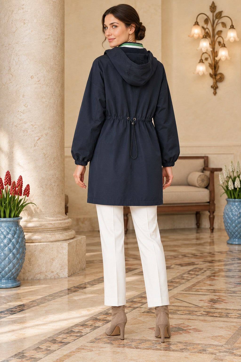 XLJ Knitted Detail Hooded Raincoat 6301 - Marratxi