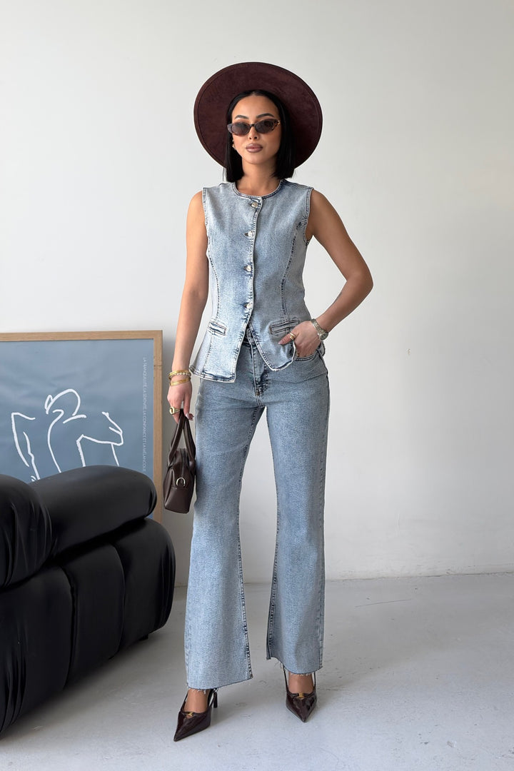 XLJ Denim Vest with Slit Front - Bilhorod-Dnistrovskyi