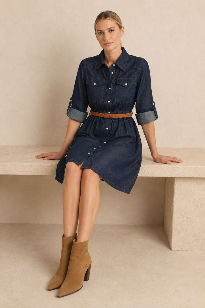 XLJ Short Denim Dress with Ruffle Detail - Orihuela
