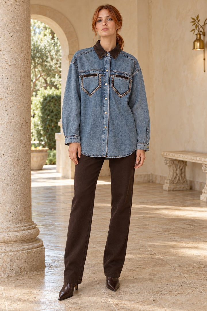 XLJ Embroidered Leather Detail Shirt 6340 - Huntsville