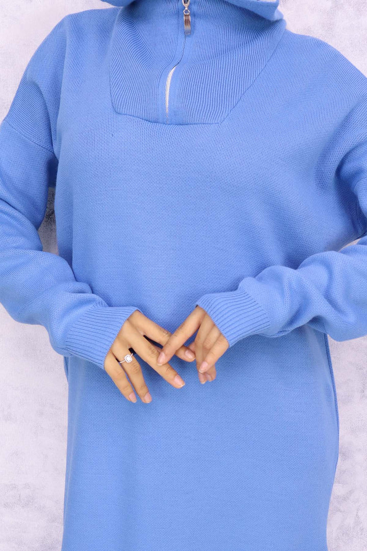 BNG Women Blue Knitted Dress with Zipper Collar - Keller