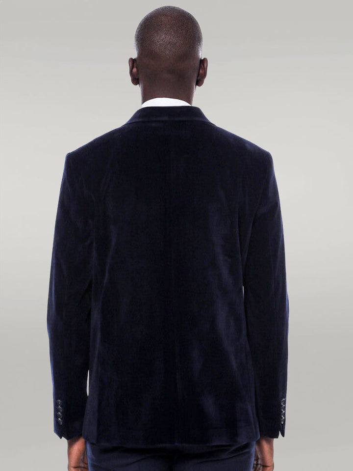 WSS Wide Peak Lapel Velvet Navy Blue Men Blazer  - Singen