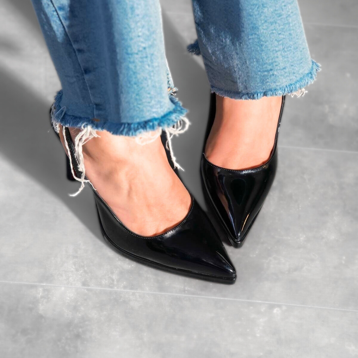 DSM Tilda Black Patent Leather Low Platform Heeled Women's Shoe - Ciudad de Atlixco