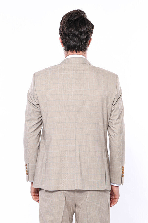 WSS 4 Drop Checked Regular Fit Beige Suit  - Bocholt