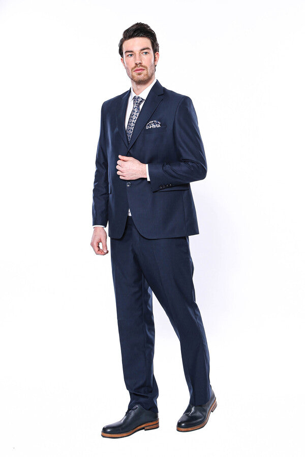 WSS 4 Drop Navy Blue Polyviscose Suit   - Ragusa