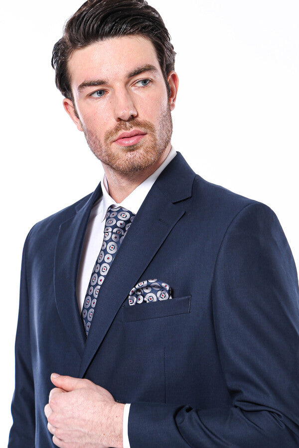 WSS 4 Drop Navy Blue Polyviscose Suit   - Ragusa