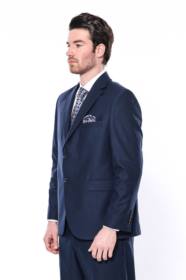 WSS 4 Drop Navy Blue Polyviscose Suit   - Ragusa