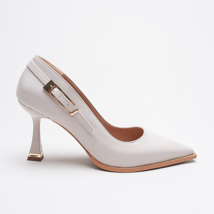DSM Pony Cream Leather Stiletto with Gold Buckle Detail High Heel Women's Shoe - Antibes