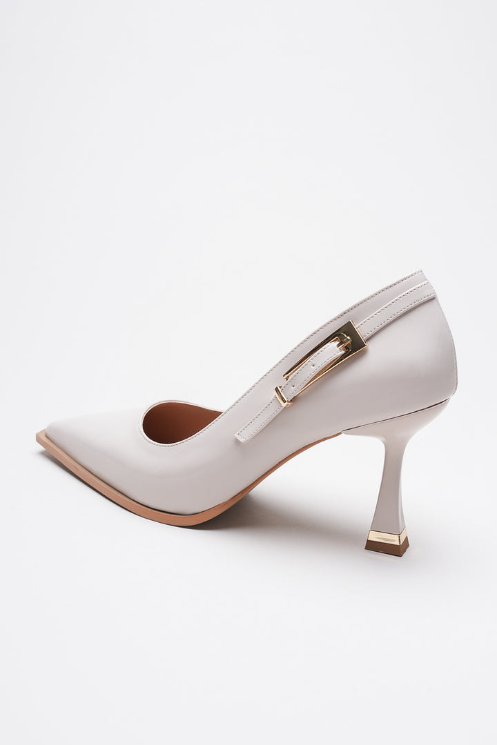 DSM Pony Cream Leather Stiletto with Gold Buckle Detail High Heel Women's Shoe - Antibes