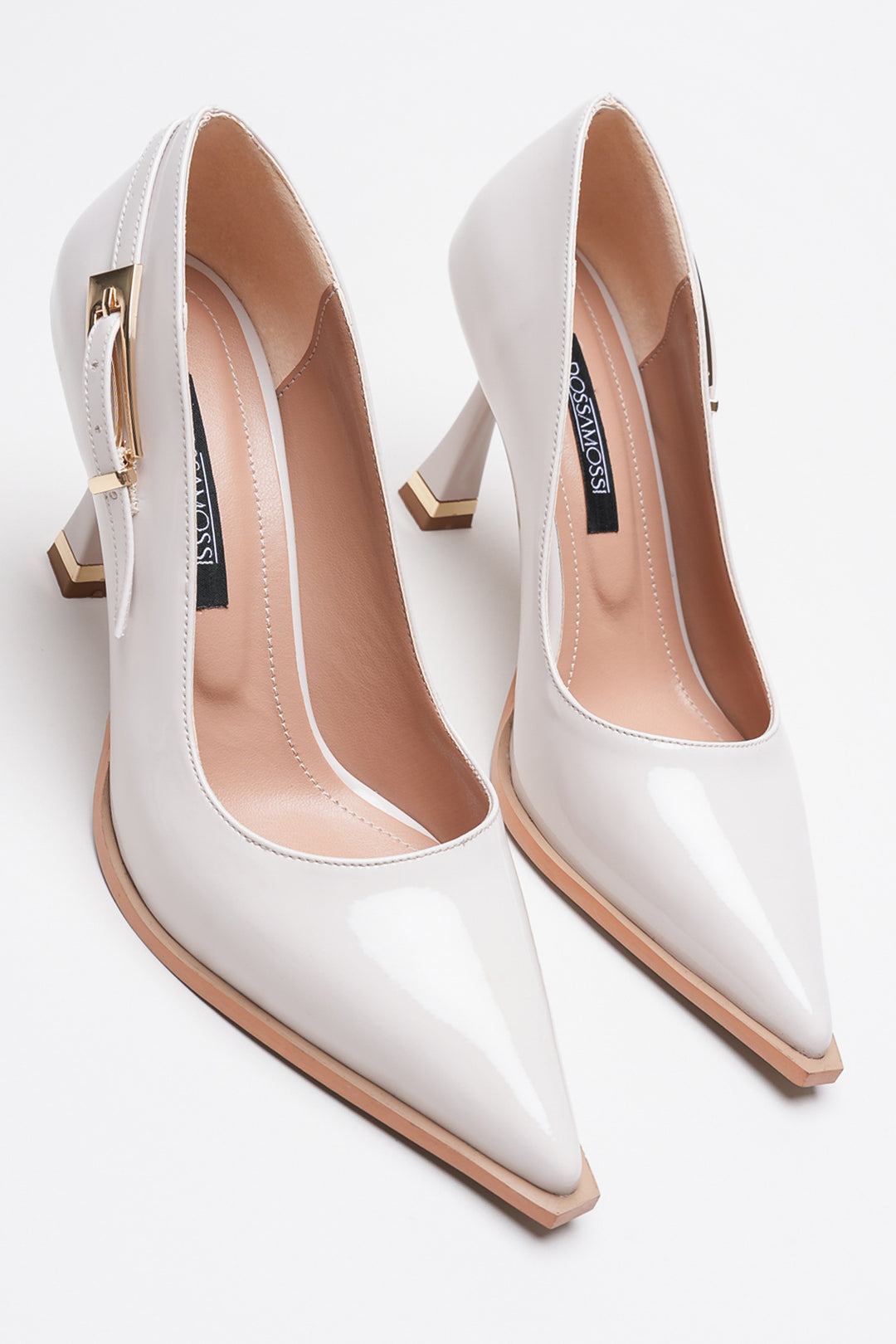DSM Pony Cream Leather Stiletto with Gold Buckle Detail High Heel Women's Shoe - Antibes