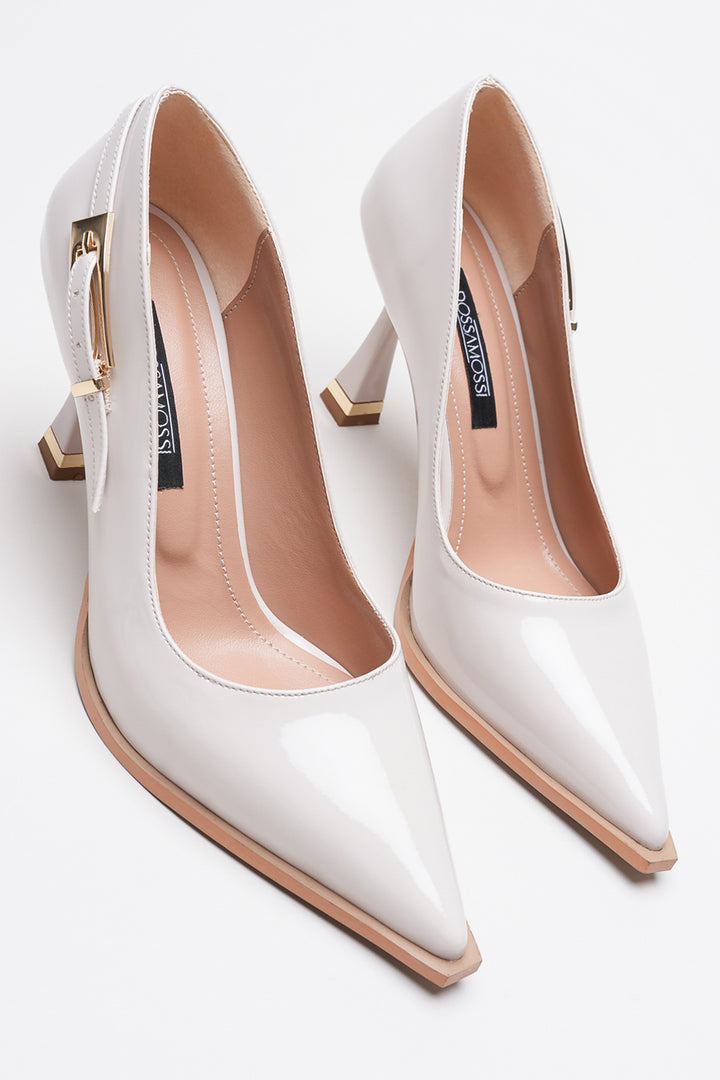 DSM Pony Cream Leather Stiletto with Gold Buckle Detail High Heel Women's Shoe - Antibes