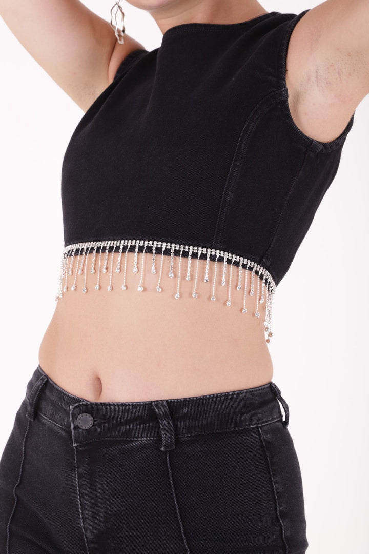 XLJ Denim Bustier with Rhinestones Ending Mixed - Kettering