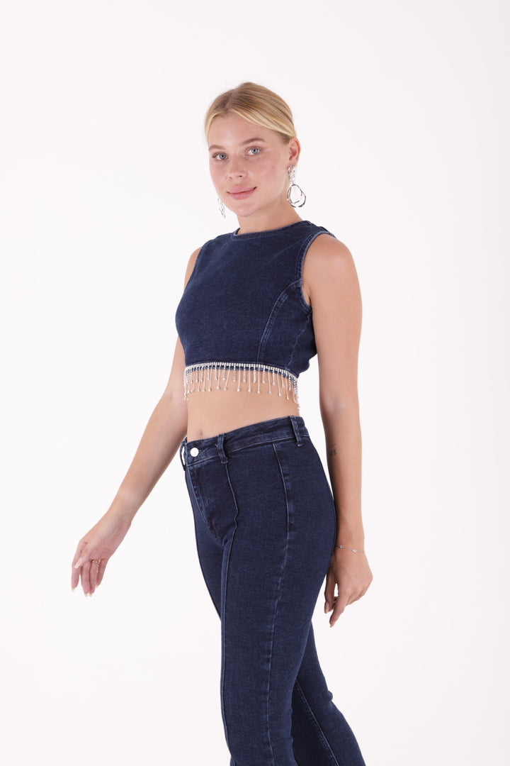 XLJ Denim Bustier with Rhinestones Ending Mixed - Chalon-sur-Saône