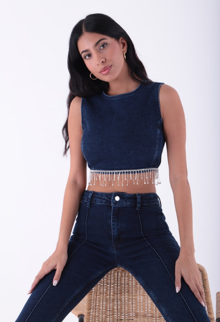 XLJ Denim Bustier with Rhinestones Ending Mixed - Chalon-sur-Saône
