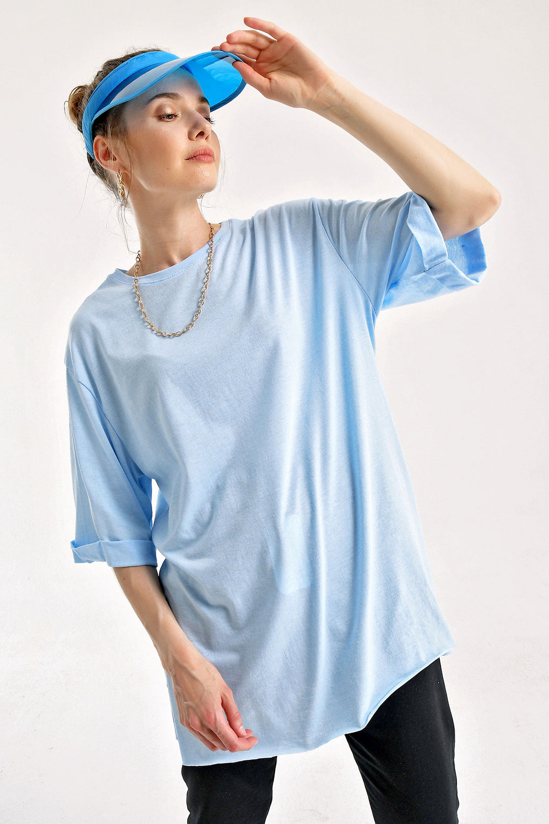 BGD Women Slit Oversized T-shirt - Blue - Cunduacán
