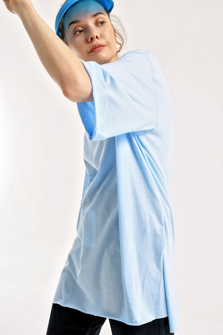 BGD Women Slit Oversized T-shirt - Blue - Cunduacán