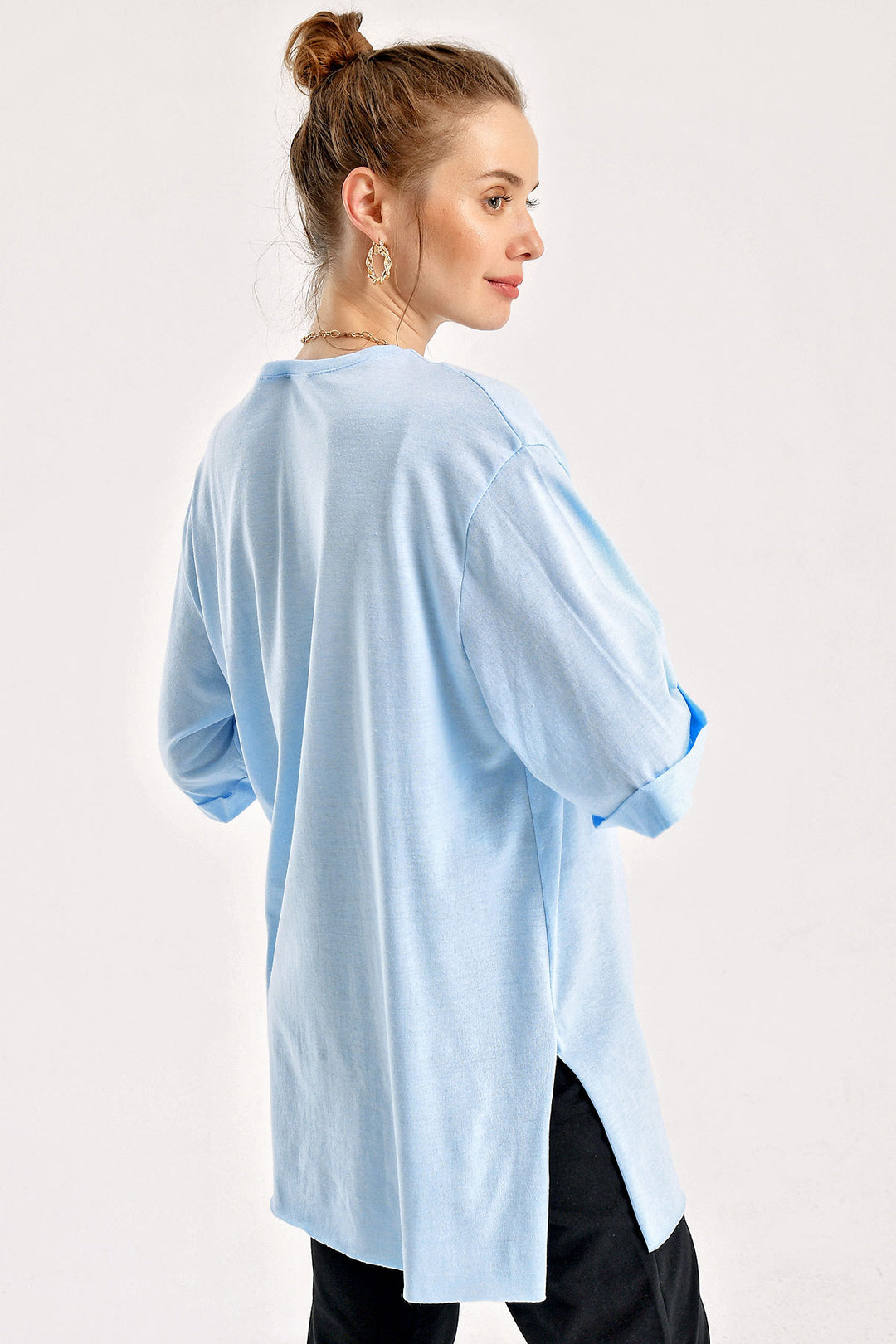 BGD Women Slit Oversized T-shirt - Blue - Cunduacán