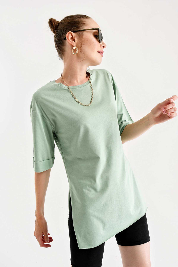 BGD Women Slit Oversized T-shirt - Çağla - Avondale
