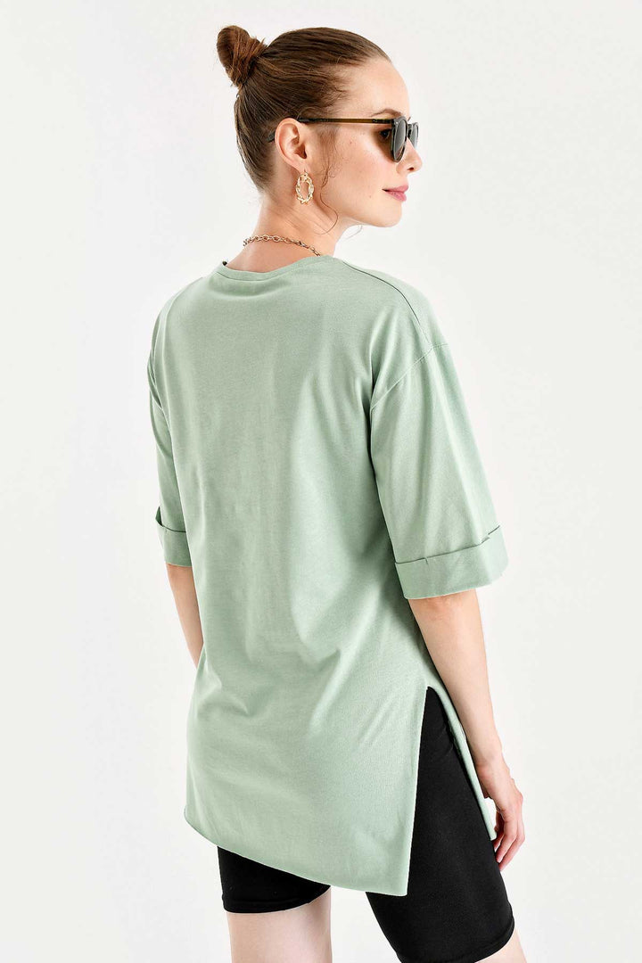 BGD Women Slit Oversized T-shirt - Çağla - Avondale