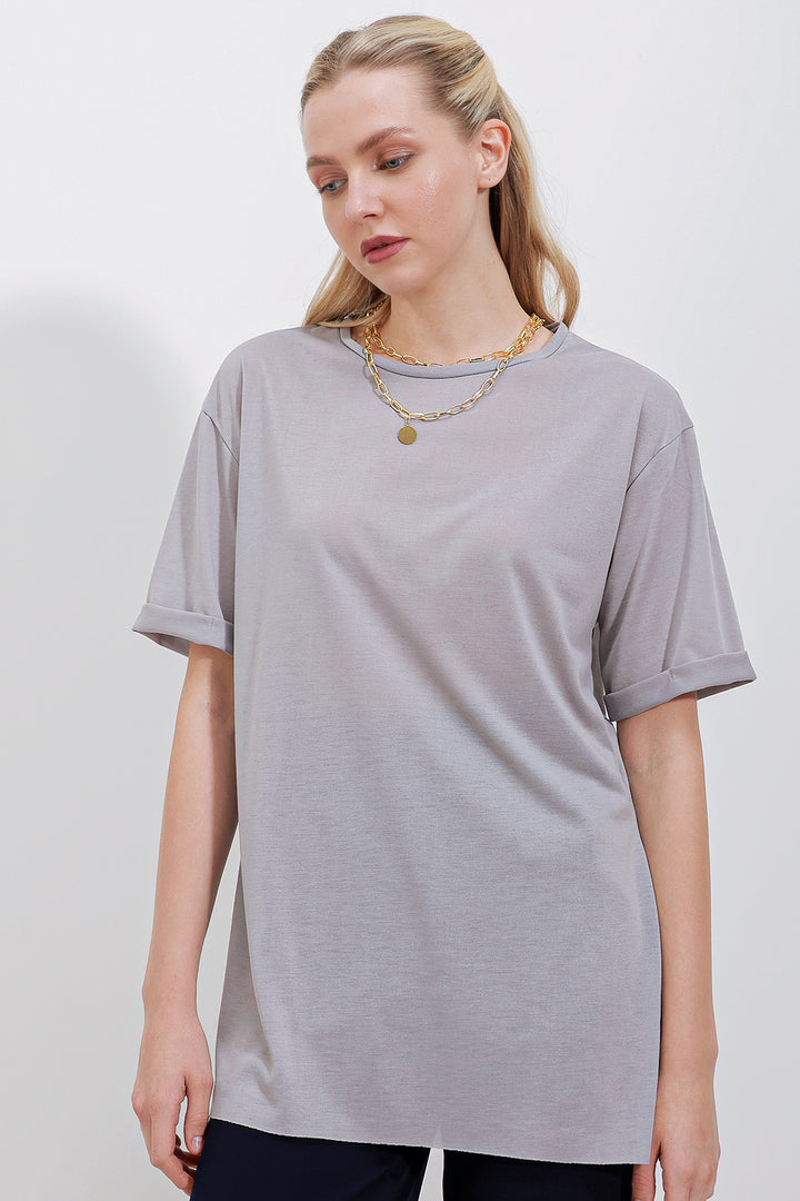 BGD Women Slit Oversized T-shirt - Gray - Avondale