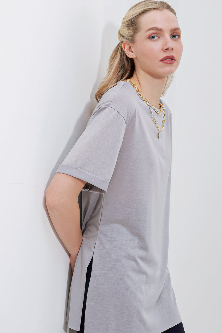 BGD Women Slit Oversized T-shirt - Gray - Avondale