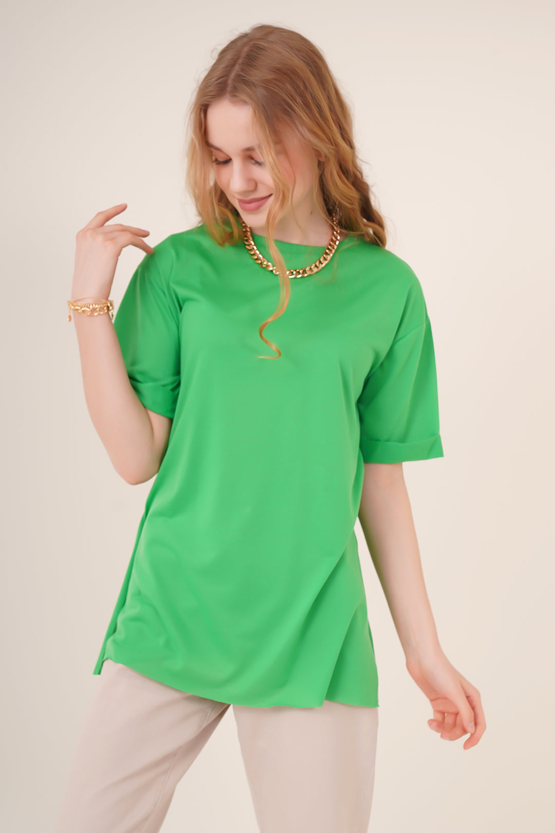BGD Women Slit Oversized T-shirt - Green - Avondale