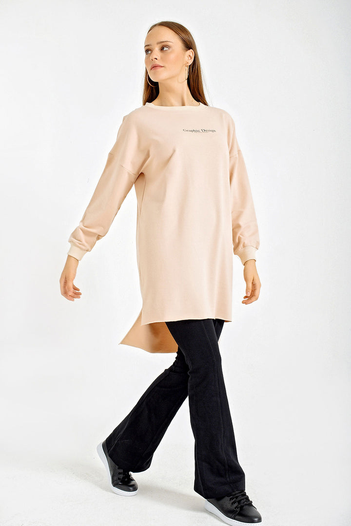 BGD Women Oversized Printed Sweatshirt - Beige - Wakefield