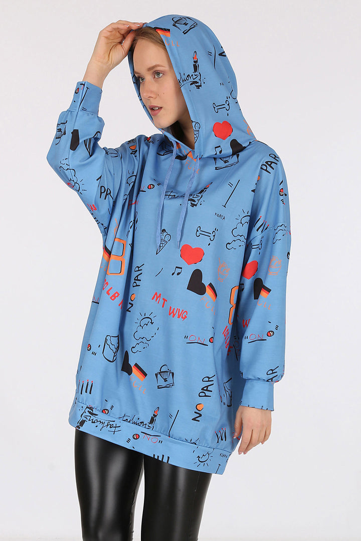 BGD Women Hooded Oversize Sweatshirt - Indigo - Tours