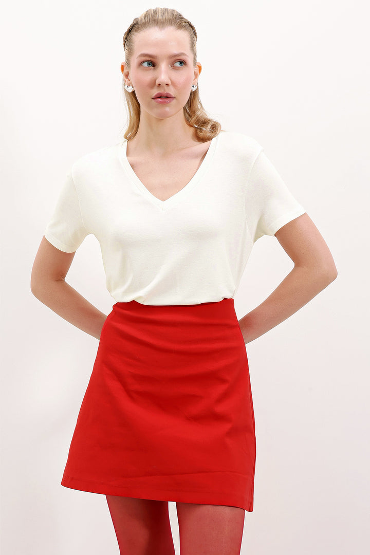 BGD Women V Neck Oversized T-Shirt - White - Avondale