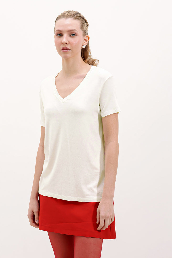 BGD Women V Neck Oversized T-Shirt - White - Avondale