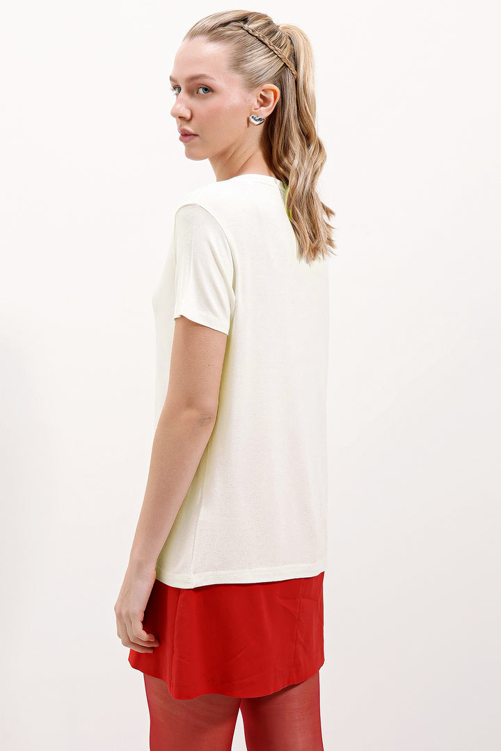 BGD Women V Neck Oversized T-Shirt - White - Avondale