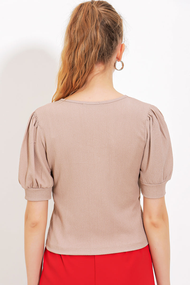 BGD Women Woman Biscuit Zippered Knitted Blouse 4316 - Avondale