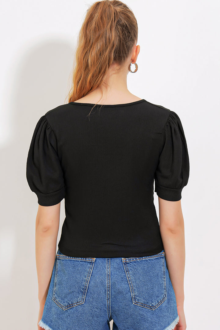BGD Women Woman Black Zippered Knitted Blouse 4316 - Avondale