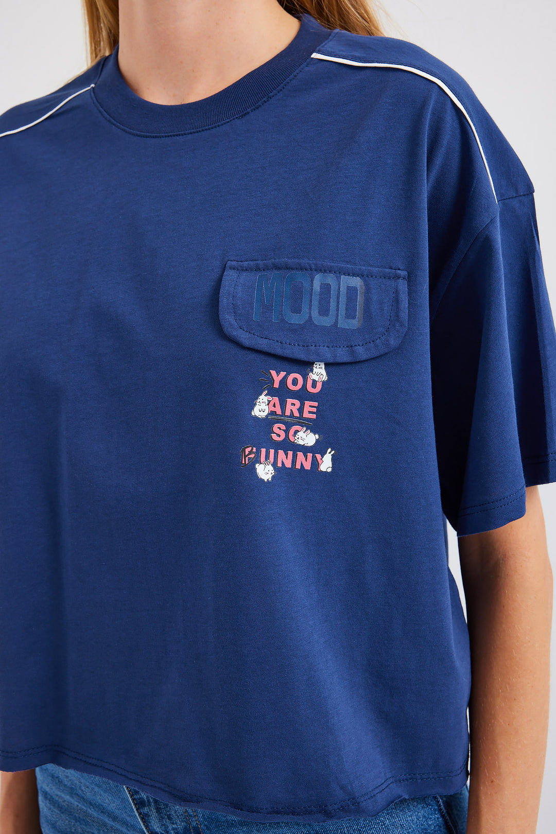 BGD Women Mobile Detailed Oversized T-shirt - Navy Blue - Avondale