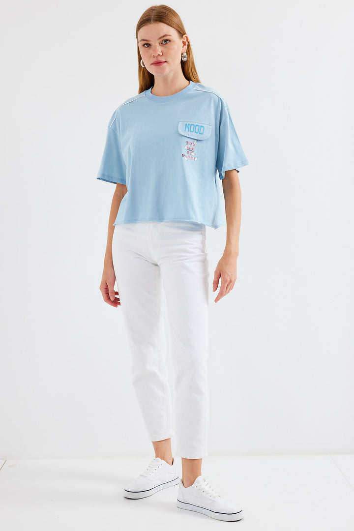 BGD Women Pocket Detailed Oversized T-shirt - Blue - Avondale