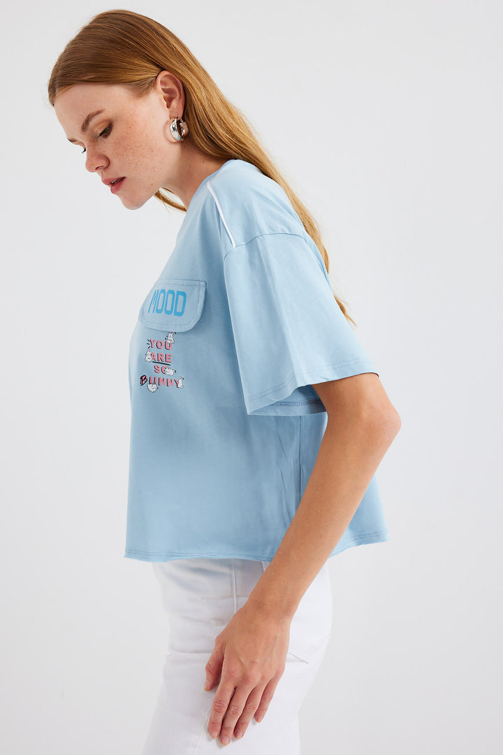 BGD Women Pocket Detailed Oversized T-shirt - Blue - Avondale