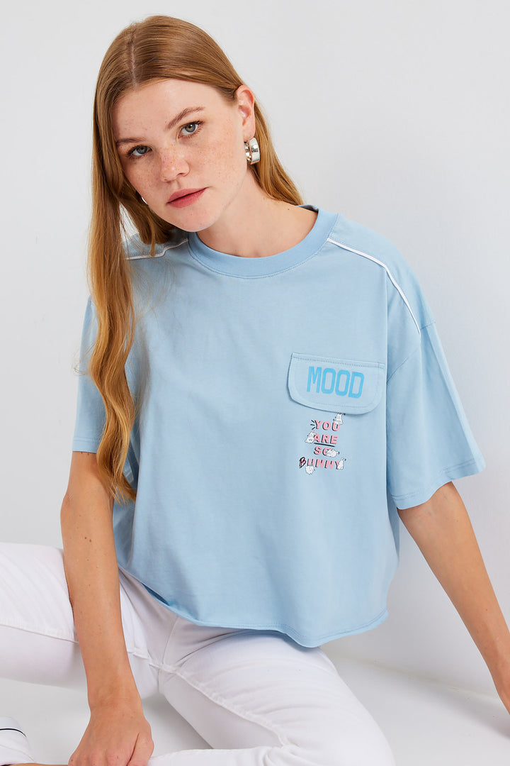 BGD Women Pocket Detailed Oversized T-shirt - Blue - Avondale