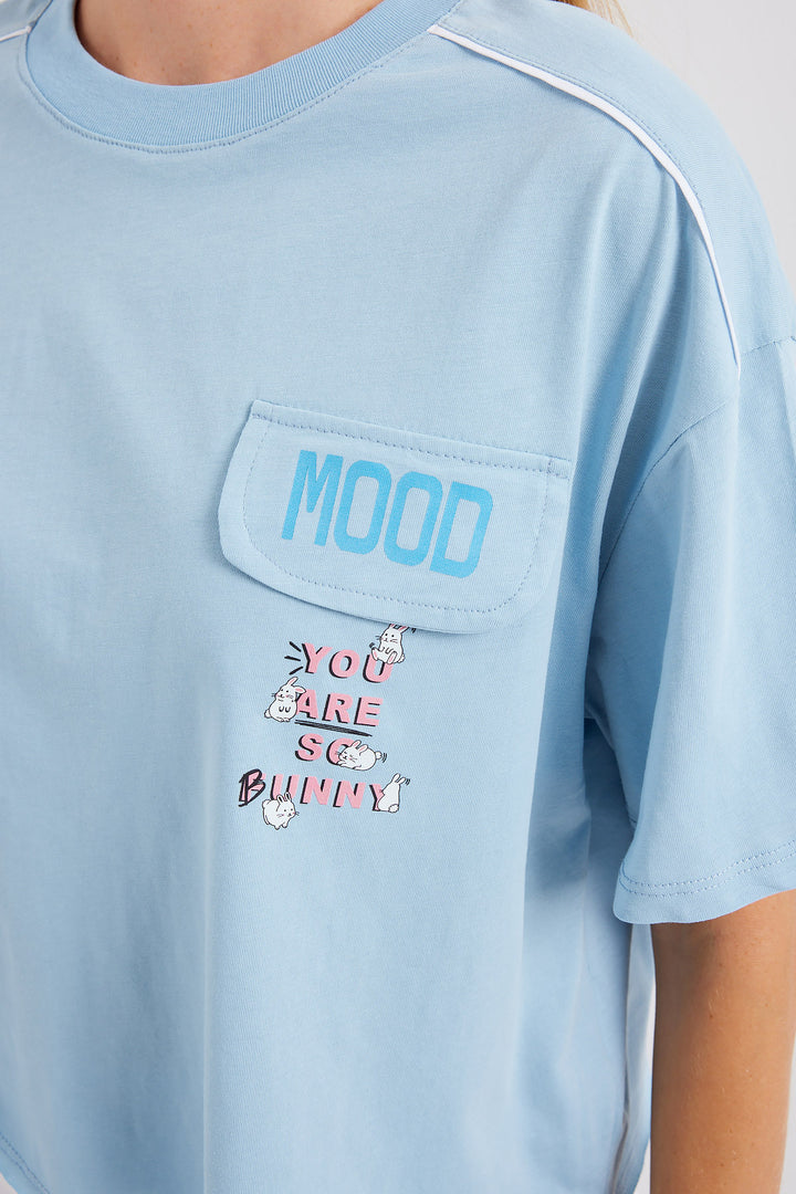 BGD Women Pocket Detailed Oversized T-shirt - Blue - Avondale