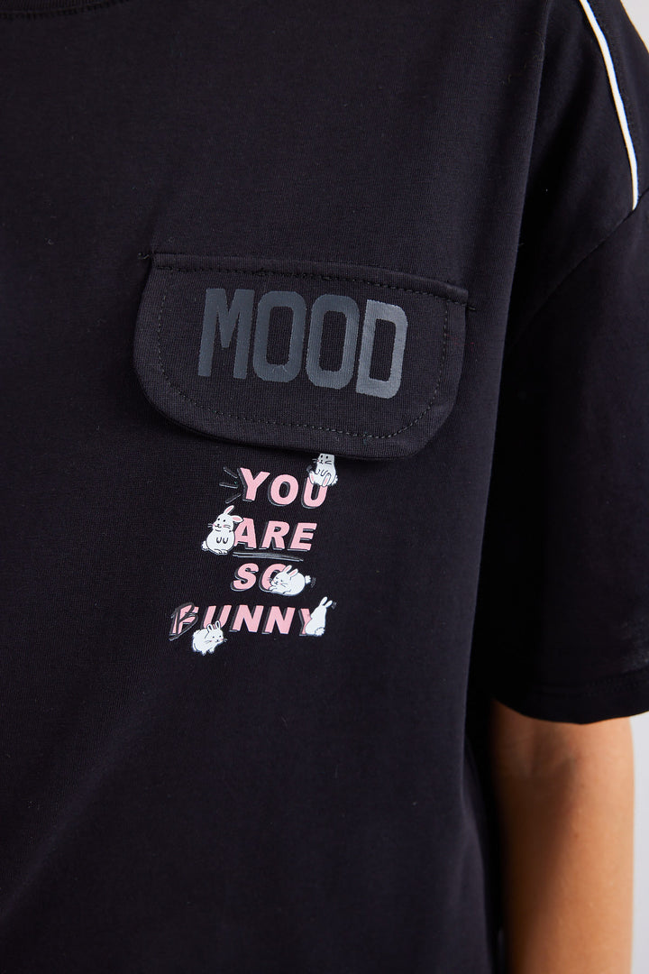 BGD Women Pocket Detailed Oversized T-shirt - Black - Avondale