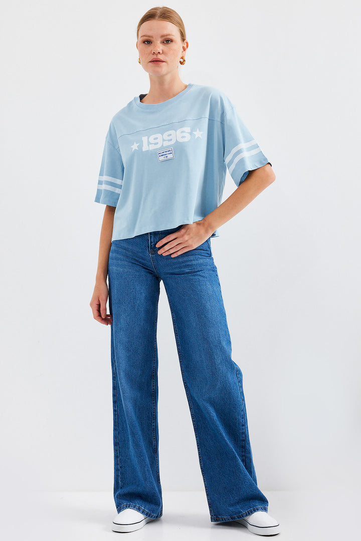 BGD Women Printed Oversize Basic T-shirt - Blue - Avondale