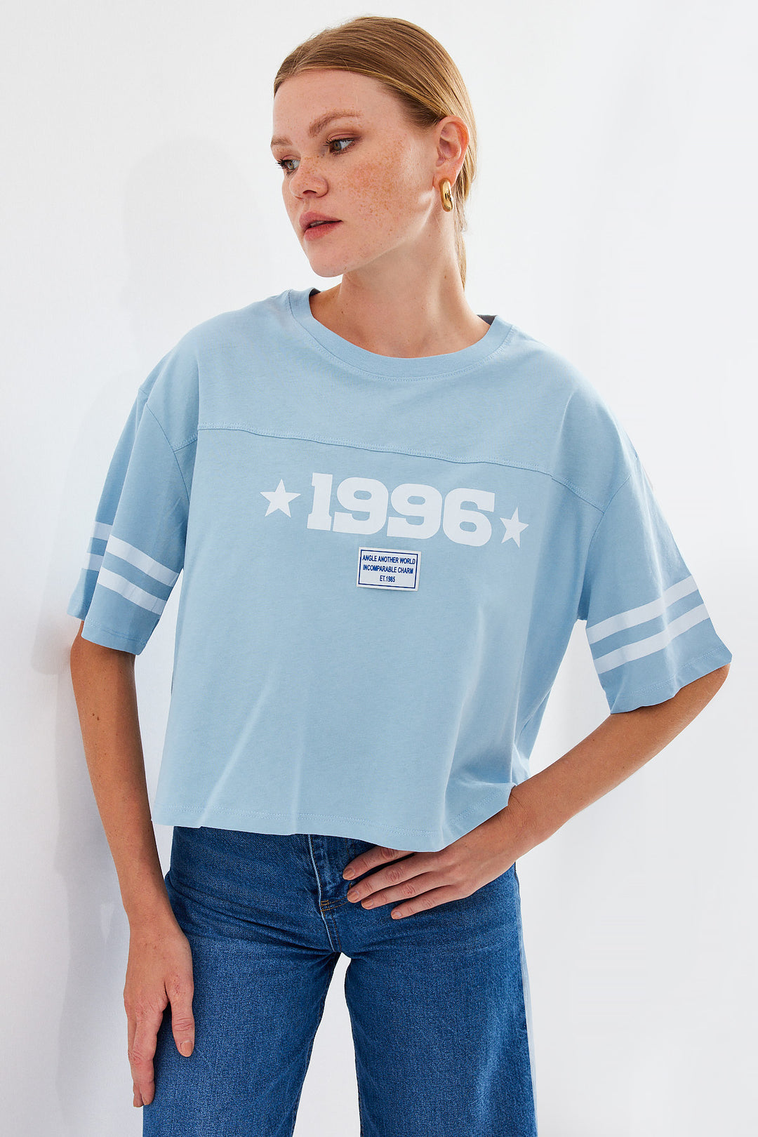 BGD Women Printed Oversize Basic T-shirt - Blue - Avondale