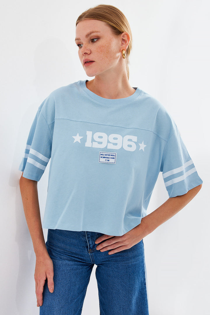 BGD Women Printed Oversize Basic T-shirt - Blue - Avondale